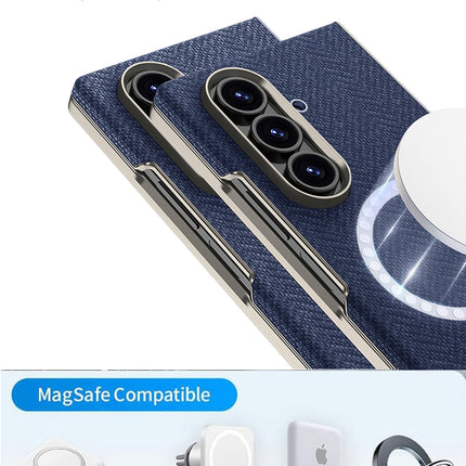 Kapa Nylon Fabric Case Compatible with Magsafe Back Cover for Samsung Galaxy Z Fold7 / Fold 7 | with [Inbuilt Glass] and Wireless Charging Support Full Body Protection Cover (Blue)
