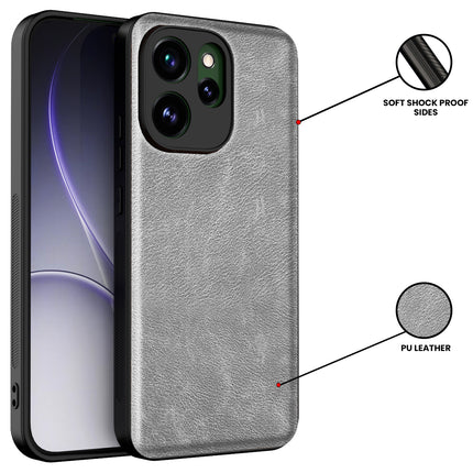 Kapa Tux Leather Back Cover for Oppo Reno 15 Pro 5G | Slim Shockproof Camera Protection Bumper Case (Grey) - Mobizang