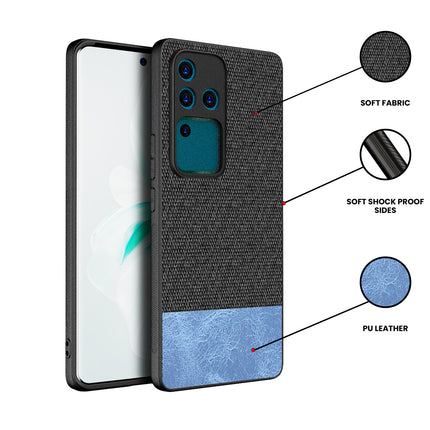 Kapa Soft Fabric & Leather Hybrid Protective Back Cover for Vivo V30 Pro (5G) | Shockproof Slim Hard Anti Slip Back Case (Black,Blue)