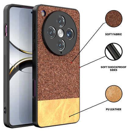 Kapa Soft Fabric & Leather Hybrid Protective Back Cover for Oppo Find X8 Pro | Shockproof Slim Hard Anti Slip Back Case (Brown)
