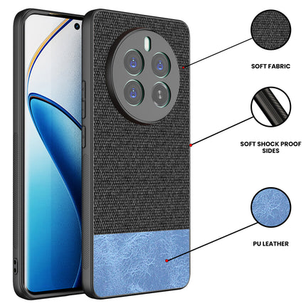 Kapa Soft Fabric & Leather Hybrid Protective Back Cover for Realme 12 Pro / 12 Pro Plus | Shockproof Slim Hard Anti Slip Back Case (Black,Blue) - Mobizang