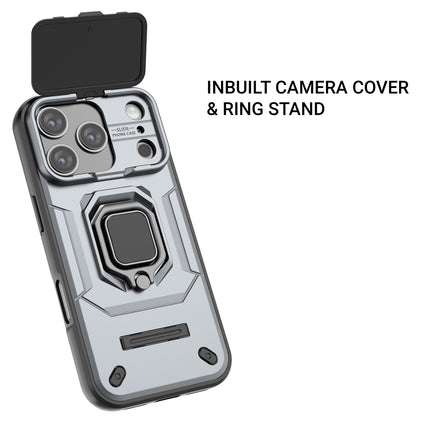 Kapa Armor Slider Back Cover for Apple iPhone 17 Pro | Inbuilt Ring + Camera Slider Shockproof Lens Protection Bumper Back Case (Grey) - Mobizang