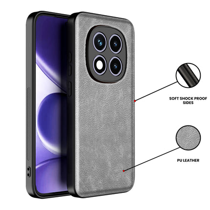Kapa Tux Leather Back Cover for Redmi Note 15 Pro 5G | Slim Shockproof Camera Protection Bumper Case (Grey) - Mobizang