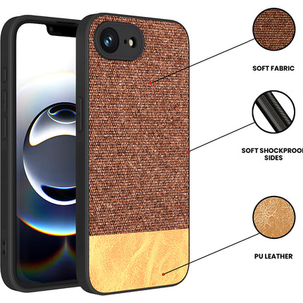 Kapa Soft Fabric & Leather Hybrid Protective Back Cover for Apple iPhone 16E | Shockproof Slim Hard Anti Slip Back Case (Brown)