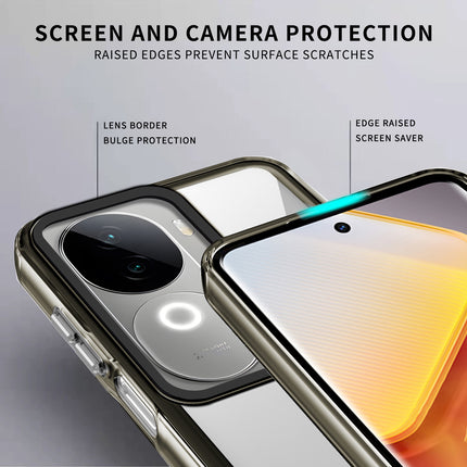 Kapa Warrior Acrylic Clear Back Cover For Vivo V40E / iQOO Z9S | Slim Shockproof [Military Grade Protection] Hybrid Bumper Case (Grey Sides) - Mobizang