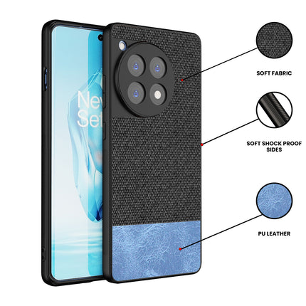 Kapa Soft Fabric & Leather Hybrid Protective Back Cover for OnePlus 12R | Shockproof Slim Hard Anti Slip Back Case (Black,Blue) - Mobizang