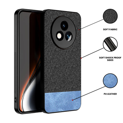 Kapa Soft Fabric & Leather Hybrid Protective Back Cover for Realme P3 PRO 5G | Shockproof Slim Hard Anti Slip Back Case (Black,Blue)