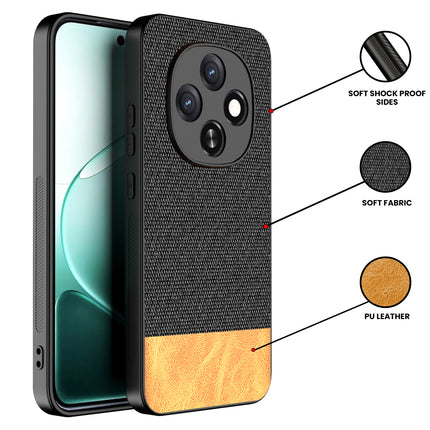 Kapa Soft Fabric & Leather Hybrid Protective Back Cover for Oppo F31 Pro 5G | Shockproof Slim Hard Anti Slip Back Case (Black,Brown) - Mobizang
