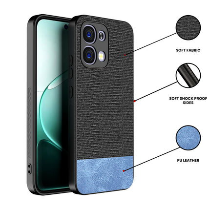 Kapa Soft Fabric & Leather Hybrid Protective Back Cover for Oppo F31 5G | Shockproof Slim Hard Anti Slip Back Case (Black,Blue)