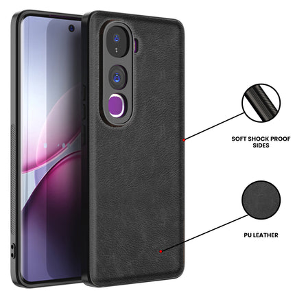 Kapa Tux Leather Back Cover for Vivo Y400 Pro 5G | Slim Shockproof Camera Protection Bumper Case (Black) - Mobizang