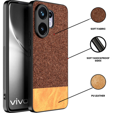 Kapa Soft Fabric & Leather Hybrid Protective Back Cover for Vivo V60 / V60e / Vivo T4 Pro 5G | Shockproof Slim Hard Anti Slip Back Case (Brown)