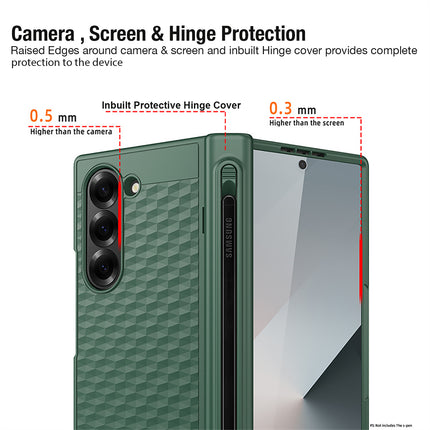 Kapa Geometric S Pen Holder Hinge Protection Back Cover for Samsung Galaxy Z Fold6 / Fold 6 | Slim Shock proof Case with Inbuilt Glass & S Pen Slot (Green)