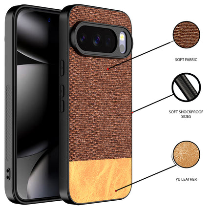 Kapa Soft Fabric & Leather Hybrid Protective Back Cover for Google Pixel 10 Pro | Shockproof Slim Hard Anti Slip Back Case (Brown)