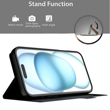 Kapa Noble Slim Magnetic Leather Flip Case Cover for Apple iPhone 16 | Card Holder Stand Flip Wallet Case (Black) - Mobizang