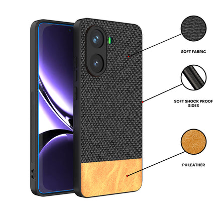 Kapa Soft Fabric & Leather Hybrid Protective Back Cover for Poco X7 Pro | Shockproof Slim Hard Anti Slip Back Case (Black,Brown) - Mobizang
