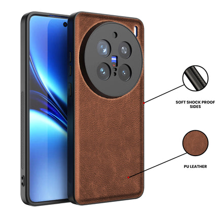 Kapa Tux Leather Back Cover for Vivo X200 Pro (5G) | Slim Shockproof Camera Protection Bumper Case (Brown)