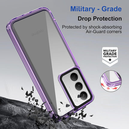 Kapa Warrior Acrylic Clear Back Cover For Realme 14X | Slim Shockproof [Military Grade Protection] Hybrid Bumper Case (Purple Sides)