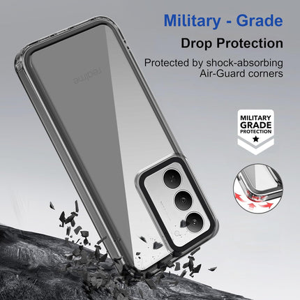 Kapa Warrior Acrylic Clear Back Cover For Realme 14X | Slim Shockproof [Military Grade Protection] Hybrid Bumper Case (Grey Sides)