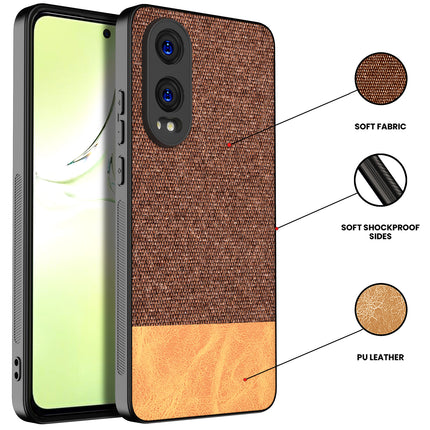 Kapa Soft Fabric & Leather Hybrid Protective Back Cover for OnePlus Nord CE 4 Lite | Shockproof Slim Hard Anti Slip Back Case (Brown)