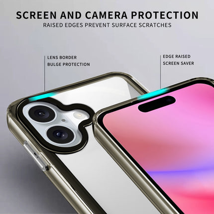 Kapa Warrior Acrylic Clear Back Cover For Apple iPhone 16 | Slim Shockproof [Military Grade Protection] Hybrid Bumper Case (Grey Sides)