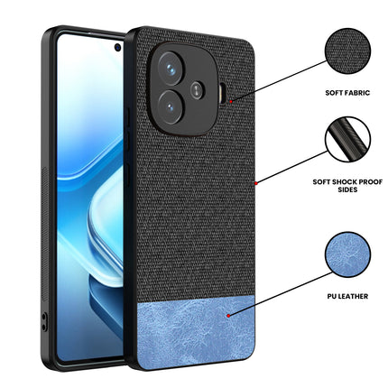 Kapa Soft Fabric & Leather Hybrid Protective Back Cover for iQoo Neo 10R | Shockproof Slim Hard Anti Slip Back Case (Black,Blue)