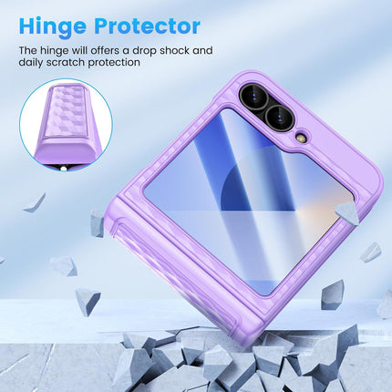 Kapa Geometric Hinge Protection Back Cover for Samsung Galaxy Z Flip6 / Flip 6 | with [Inbuilt Glass] Full Body Shockproof Hard Back Case (Purple)