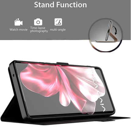 Kapa Noble Slim Magnetic Leather Flip Case Cover for Vivo V30E (5G) | Card Holder Stand Flip Wallet Case (Black) - Mobizang