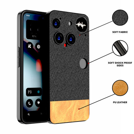 Kapa Soft Fabric & Leather Hybrid Protective Back Cover for Nothing Phone 3 5G | Shockproof Slim Hard Anti Slip Back Case (Black,Brown) - Mobizang