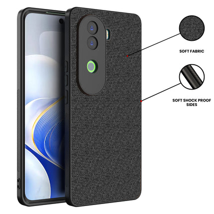 Kapa Soft Full Fabric Protective Back Case Cover for Vivo V40E / iQOO Z9S | Shockproof Slim Hard Anti Slip Back Case (Black) - Mobizang