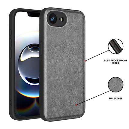Kapa Tux Leather Back Cover for Apple iPhone 16E | Slim Shockproof Camera Protection Bumper Case (Grey) - Mobizang