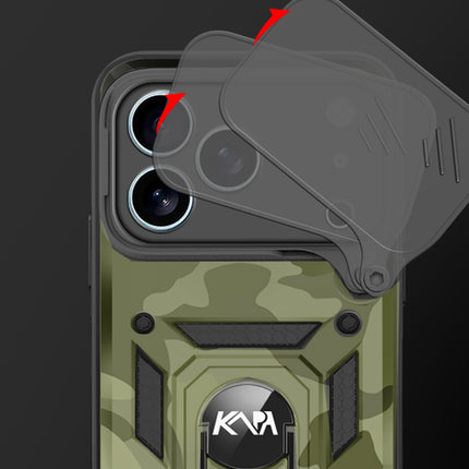 Kapa Tank Back Cover for Apple iPhone 17 Pro | Inbuilt Ring + Slider Shockproof Lens Protection Bumper Back Case (Green)