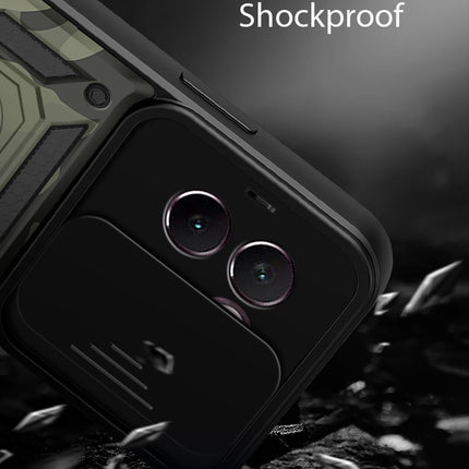Kapa Tank Back Cover for Vivo V30E (5G) | Inbuilt Ring + Slider Shockproof Lens Protection Bumper Back Case (Black)