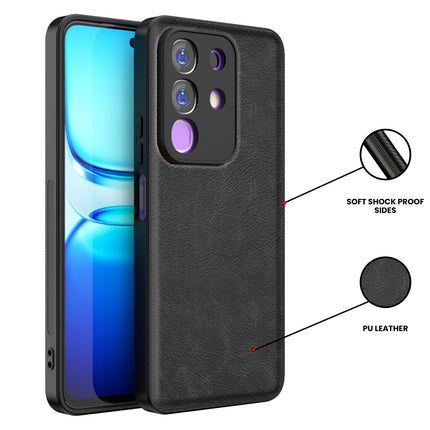 Kapa Tux Leather Back Cover for Iqoo Z10x 5G / Vivo T4x 5G | Slim Shockproof Camera Protection Bumper Case (Black)