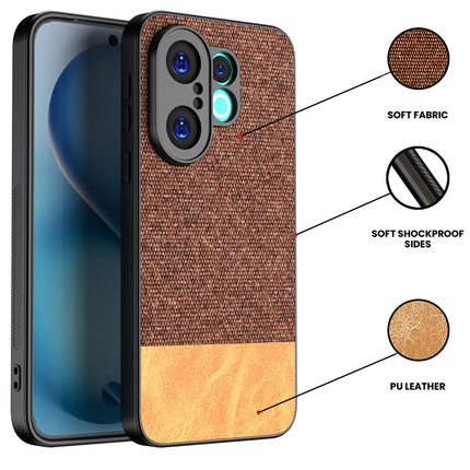 Kapa Soft Fabric & Leather Hybrid Protective Back Cover for Vivo X200 FE 5G | Shockproof Slim Hard Anti Slip Back Case (Brown) - Mobizang