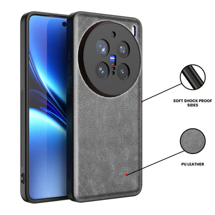 Kapa Tux Leather Back Cover for Vivo X200 Pro (5G) | Slim Shockproof Camera Protection Bumper Case (Grey) - Mobizang