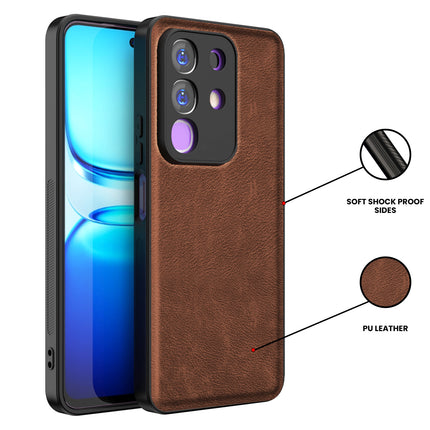 Kapa Tux Leather Back Cover for Iqoo Z10x 5G / Vivo T4x 5G | Slim Shockproof Camera Protection Bumper Case (Brown)