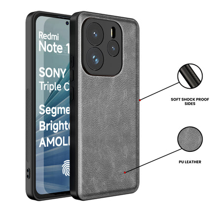 Kapa Tux Leather Back Cover for Redmi Note 14 (5G) | Slim Shockproof Camera Protection Bumper Case (Grey)
