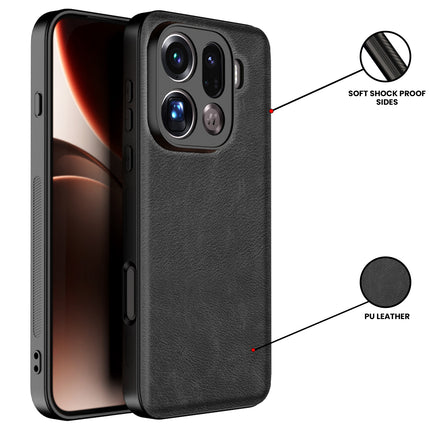 Kapa Tux Leather Back Cover for Oppo Find X9 Pro | Slim Shockproof Camera Protection Bumper Case (Black)