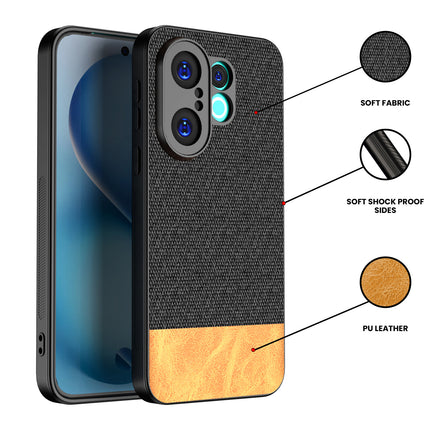 Kapa Soft Fabric & Leather Hybrid Protective Back Cover for Vivo X200 FE 5G | Shockproof Slim Hard Anti Slip Back Case (Black,Brown)