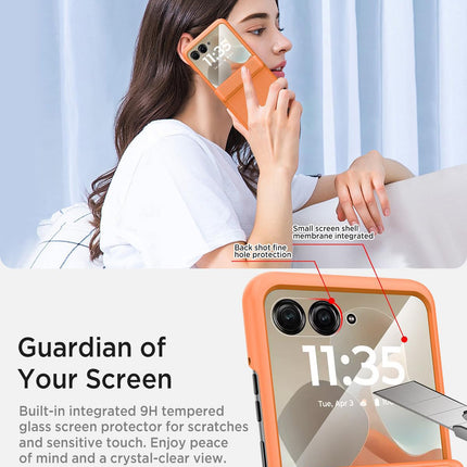 Kapa Textured Grip Hinge Protection Back Cover for Moto Razr 60/50 | with [Inbuilt Glass] Full Body Shockproof Hard Back Case (Orange)