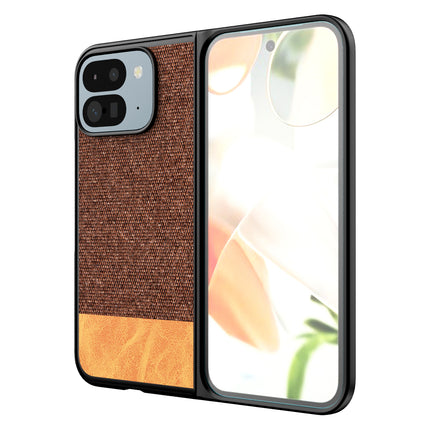 Kapa Soft Fabric & Leather Hybrid Protective Back Cover for Google Pixel 9 Pro Fold | Shockproof Slim Hard Anti Slip Back Case (Brown)