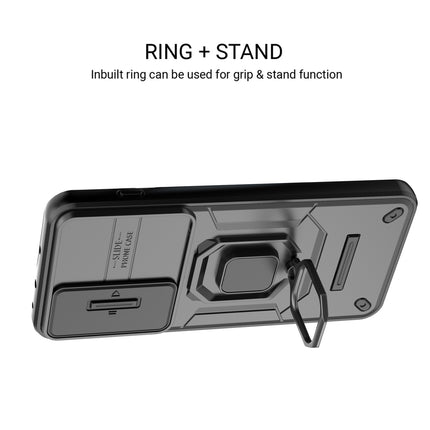 Kapa Armor Slider Back Cover for OnePlus Nord 5 | Inbuilt Ring + Camera Slider Shockproof Lens Protection Bumper Back Case (Black)