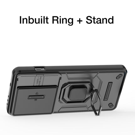 Kapa Armor Slider Back Cover for OnePlus 13R | Inbuilt Ring + Camera Slider Shockproof Lens Protection Bumper Back Case (Black)