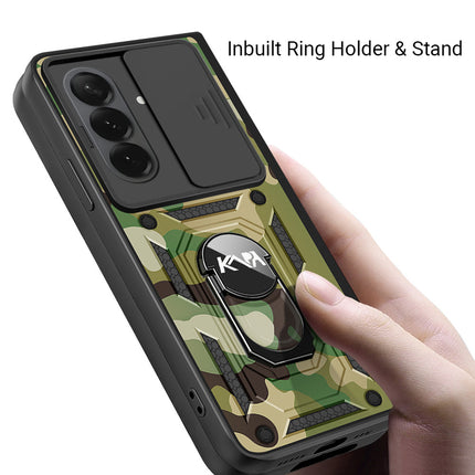 Kapa Tank Back Cover for Samsung Galaxy Z Fold 7 | Inbuilt Ring + Slider Shockproof Lens Protection Bumper Back Case (Green) - Mobizang