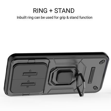 Kapa Armor Slider Back Cover for Redmi Note 15 Pro 5G | Inbuilt Ring + Camera Slider Shockproof Lens Protection Bumper Back Case (Black) - Mobizang