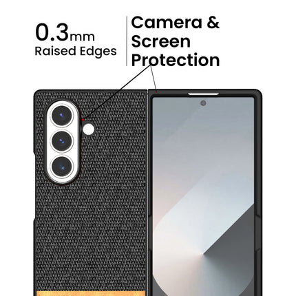 Kapa Soft Fabric & Leather Hybrid Protective Back Cover for Samsung Galaxy Z Fold 7 | Shockproof Slim Hard Anti Slip Back Case (Black,Brown) - Mobizang