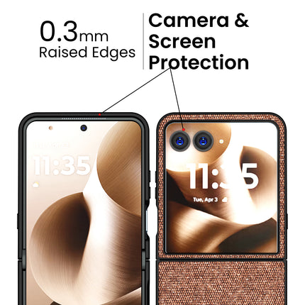 Kapa Soft Fabric & Leather Hybrid Protective Back Cover for Moto Razr 60 Ultra | Shockproof Slim Hard Anti Slip Back Case (Brown)