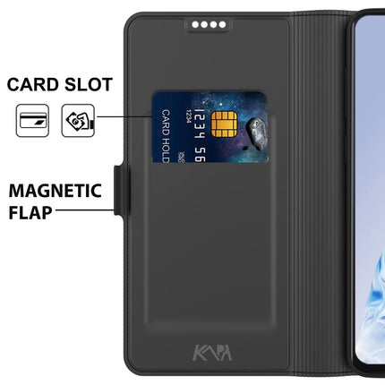 Kapa Noble Slim Magnetic Leather Flip Case Cover for IQOO Z9X | Card Holder Stand Flip Wallet Case (Black)