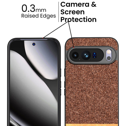 Kapa Soft Fabric & Leather Hybrid Protective Back Cover for Google Pixel 10 Pro XL | Shockproof Slim Hard Anti Slip Back Case (Brown)