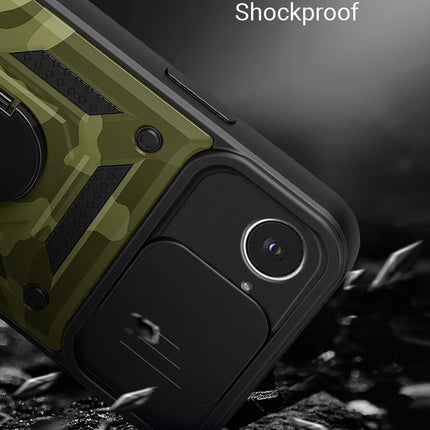 Kapa Tank Back Cover for Apple iPhone 16E | Inbuilt Ring + Slider Shockproof Lens Protection Bumper Back Case (Green) - Mobizang